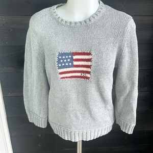 Vintage Ralph Lauren Kids Flag Sweater‎ Crew Neck US Flag Knit XL Hong Kong